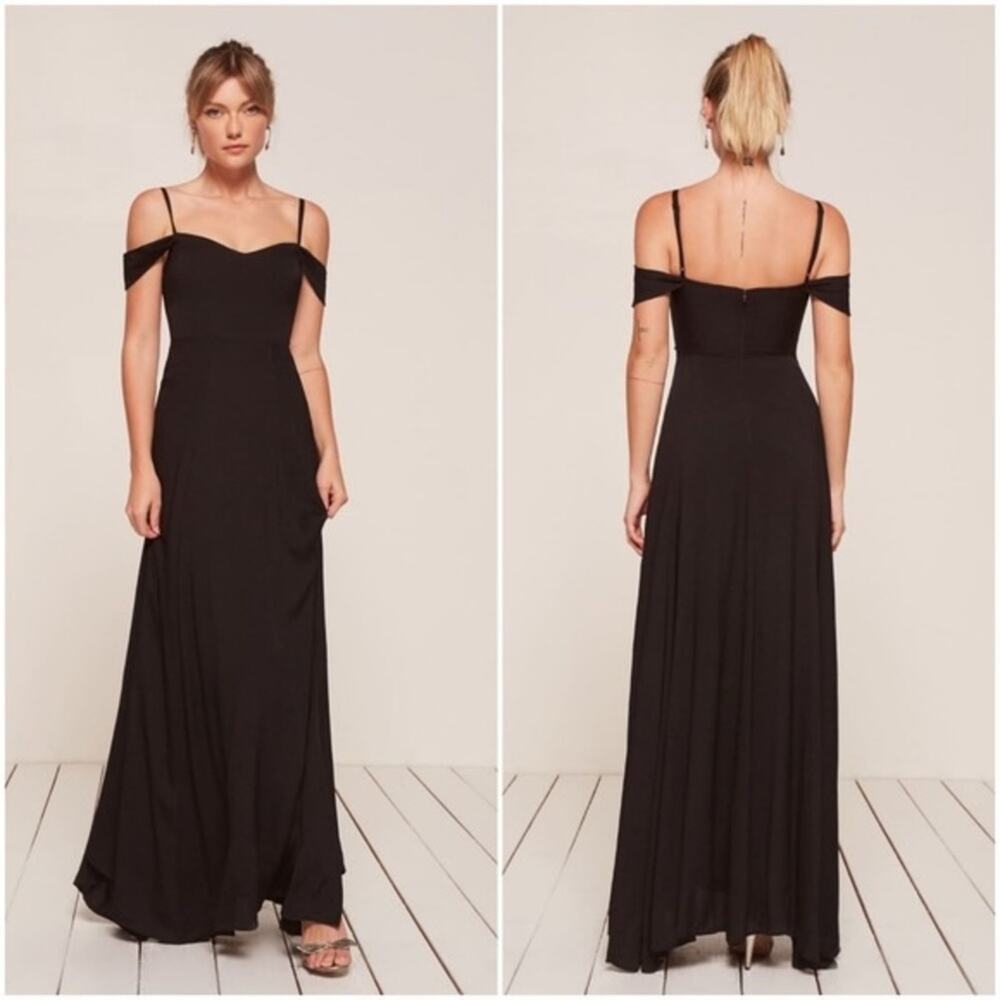 Reformation Womens Poppy Dress in Black Cold Shoulder Sweetheart Neckline Size 2